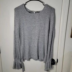 Lucky Brand Gray Knit Top | Tie Bow Bell Sleeves | Elegant Longsleeve | Small